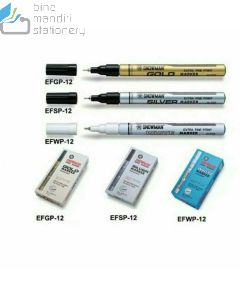 Katalog brosur gambar peralatan Spidol Paint Marker seperti Snowman EFGP Extra Fine Point Gold Marker Spidol Tinta Emas Permanent