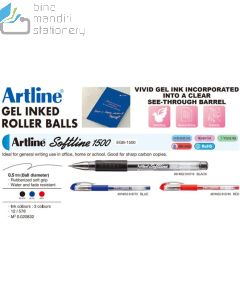 Katalog brosur gambar peralatan Stand Pen seperti Artline EGB-1500  Softline Gel Pen Ballpoint Roller Balls Rubberized Soft Grip