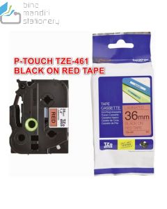 Brosur gambar alat tulis sekolah P-touch Tape Brother TZE-461 Black on Red 36mm