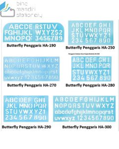 Foto Butterfly Penggaris HA-190 Template mal cetakan sablon alphabetical huruf besar kapital dan angka merek Butterfly